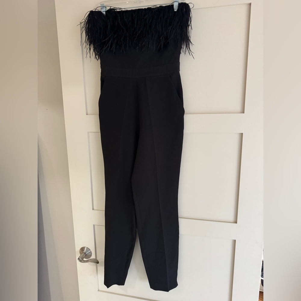 SAYLOR Black Feather-Trim Jumpsuit